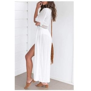 Embroidered Chiffon Kimono White Dress Cover-Up